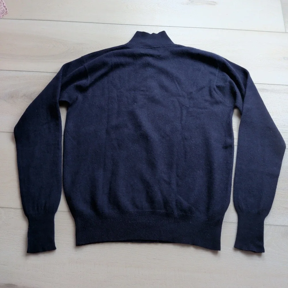 Vintage Polo Ralph Lauren Polo Shirt Mens M Navy Blue 100% Cashmere Long Sleeve